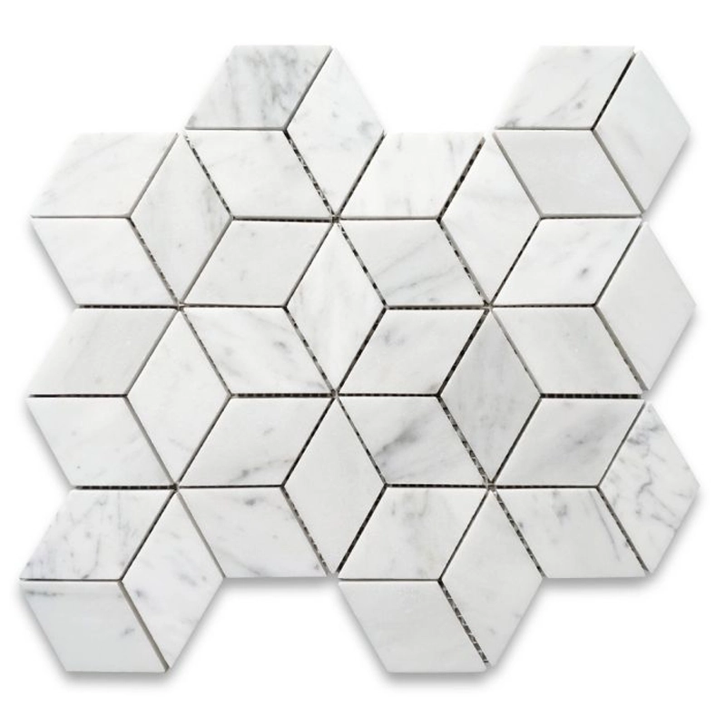 Carrara Marble 2x3 Illusion 3D Cube Rhombus Diamond Hexagon Mosaic Tile Carrara Marble 2x3 Illusion 3D Cube Rhombus Diamond Hexagon Mosaic Tile