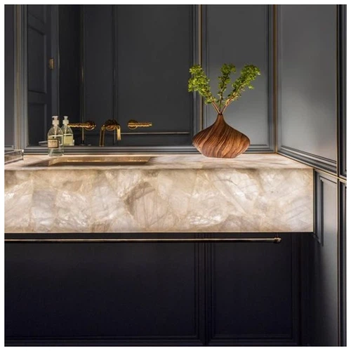 Bianco Cristallo Quartzite Vanity Tops-KA UNITED Bianco Cristallo Quartzite Vanity Tops-KA UNITED